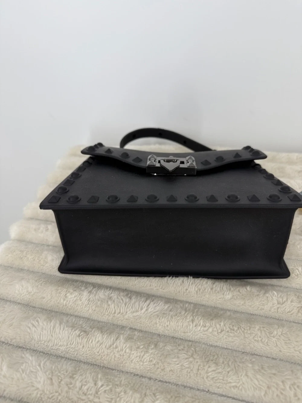 Goth Matte Black Studded Rubber Jelly Hand Bag/Purse Unique!